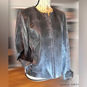 Vintage Valerie Stevens Women’s Gray Reptile Embossed 100% Leather Jacket M
